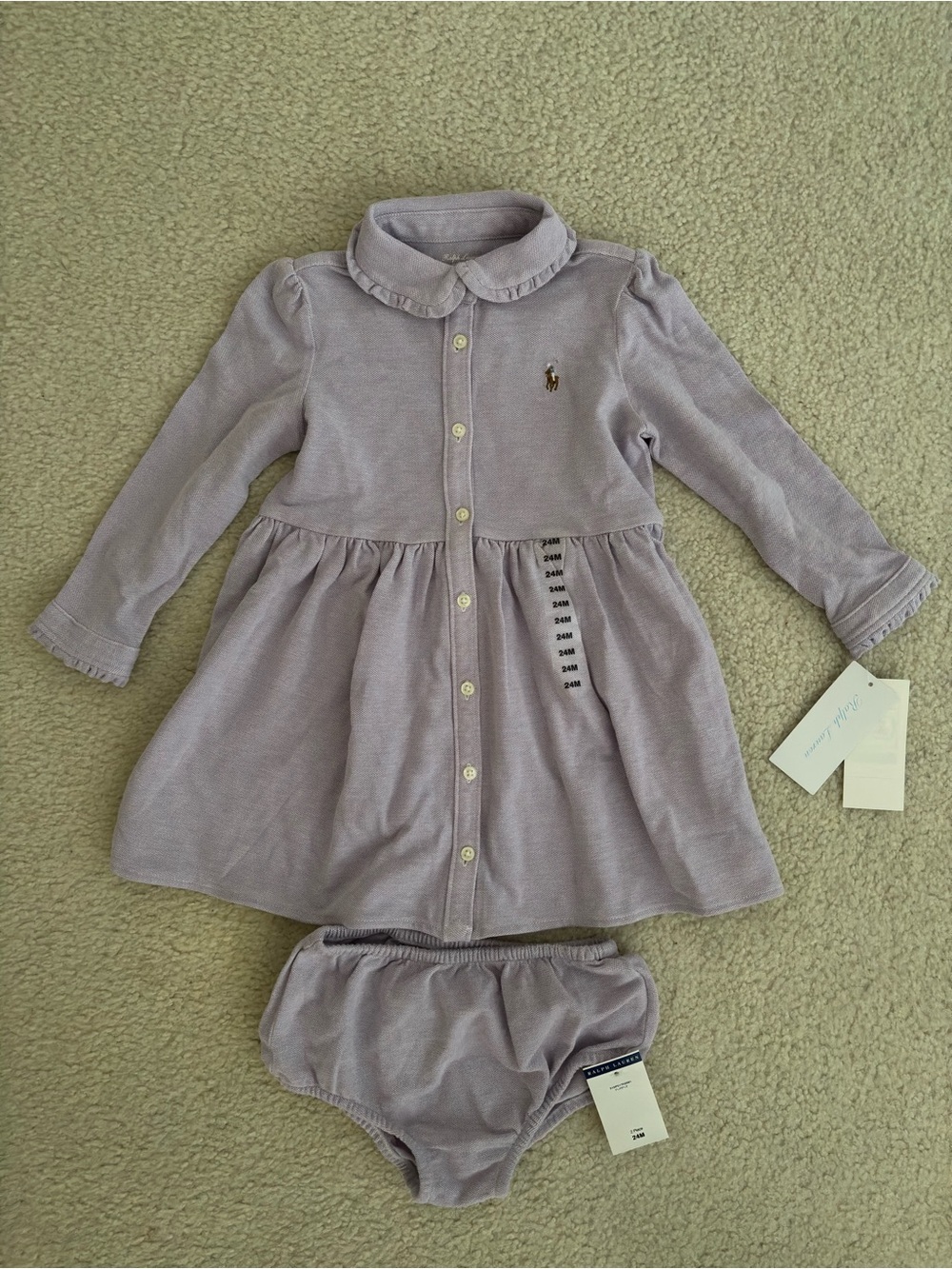 NWT Polo Ralph Lauren purple Button-Front Polo Dress with Underwear Set